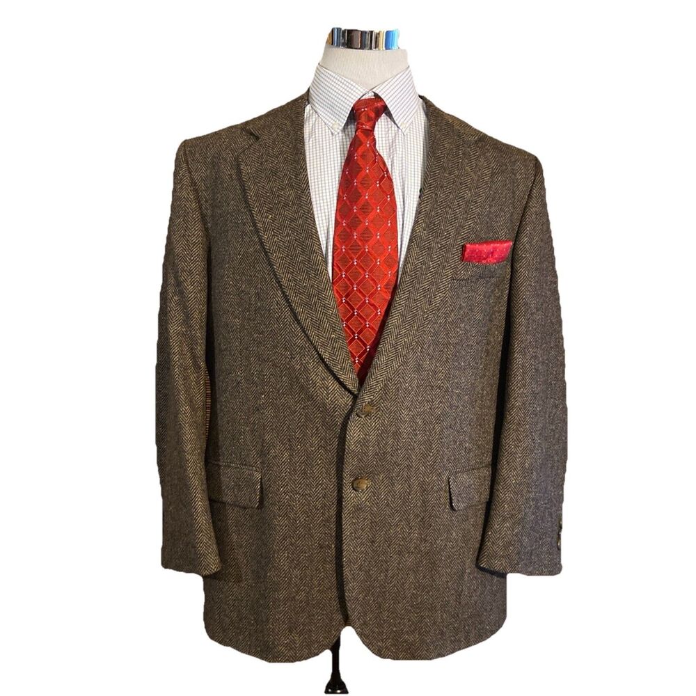 Classic Elegant Blazer Herringbone Wool Mens Size 46 Tweed Blazer USA Made